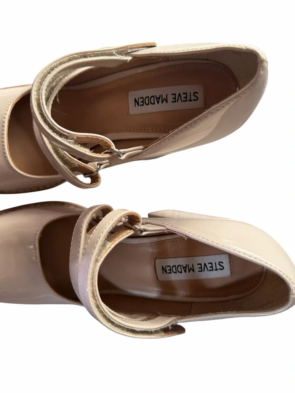 Steve Madden Nude Patent Double Strap Mary Jane Platform Heels Pumps Size 8 Y2K